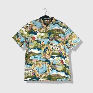 Tori Richard Button Up Shirt Mens 2XL Hula Girl Tropical‎ Aloha Hawaiian Retro